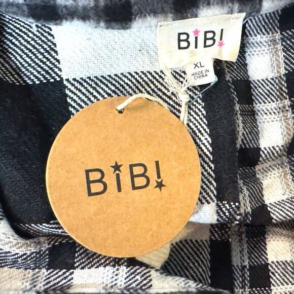 BiBi Black & White Plaid Fleece Button Down Long Sleeve Shirt Size XL NWT - Picture 11 of 13